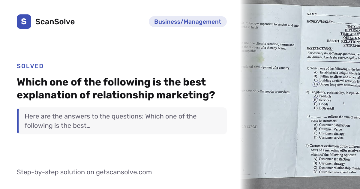 Business/Management: 1) Which one of the following is the best ...