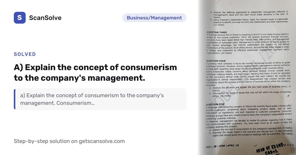 Solved: a) Explain the concept o… | Business/Management | ScanSolve
