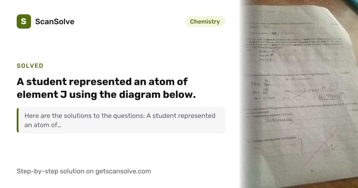 Chemistry: 8. A student represented an atom of element J using the ...