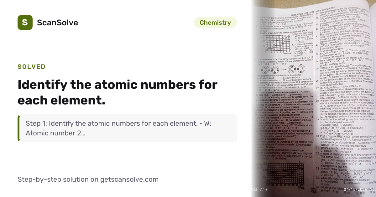 Solved: Identify the atomic numbers for ea… | Chemistry | ScanSolve