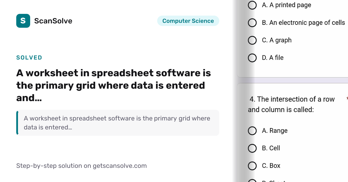 Solved: A worksheet in spreadsheet… | Computer Science | ScanSolve