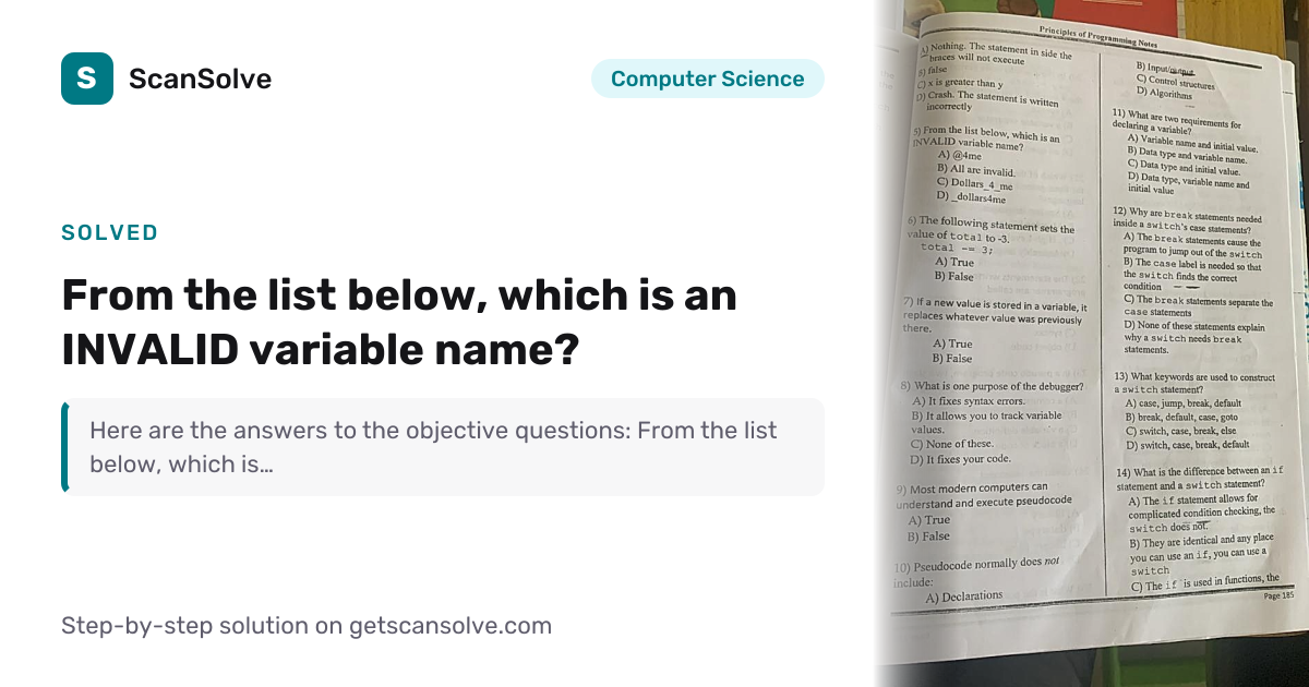 Solved: From the list below, which… | Computer Science | ScanSolve
