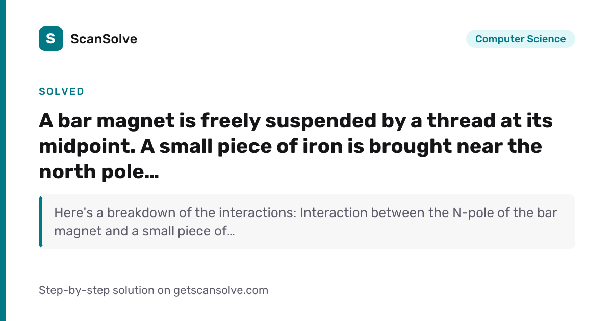 Computer Science: A bar magnet is freely suspended by a thread at its ...