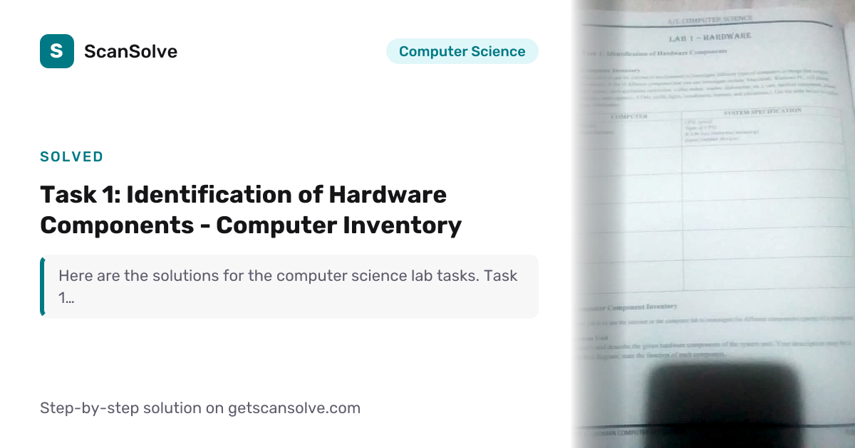 Solved: Task 1: Identification of H… | Computer Science | ScanSolve