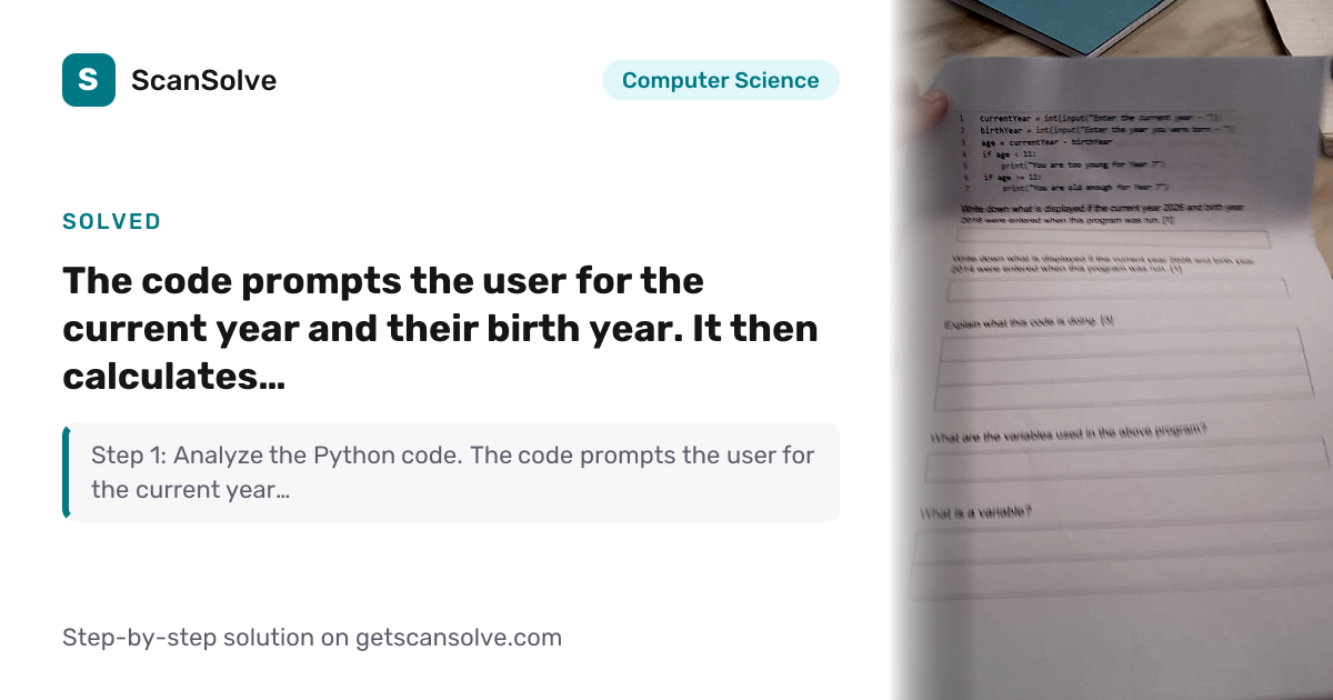 Solved: The code prompts the user f… | Computer Science | ScanSolve