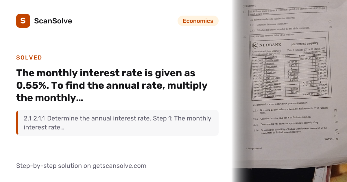 Solved: The monthly interest rate is given… | Economics | ScanSolve