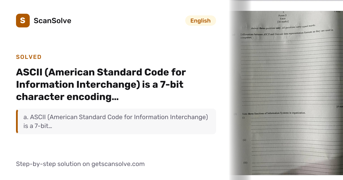 Solved: ASCII (American Standard Code for In… | English | ScanSolve