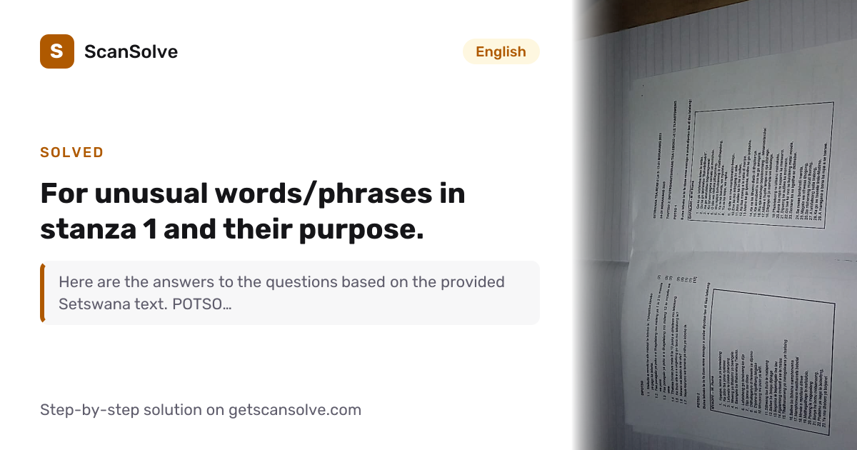 Solved: for unusual words/phrases in stanza… | English | ScanSolve