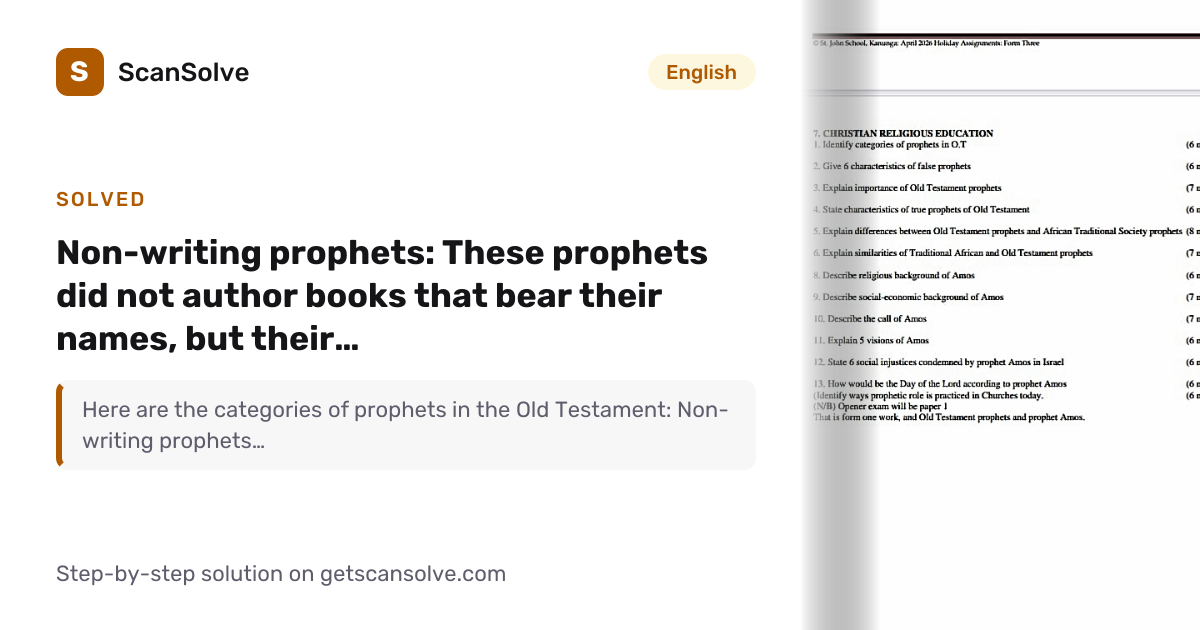 English: Non-writing prophets**: These prophets did not author books ...