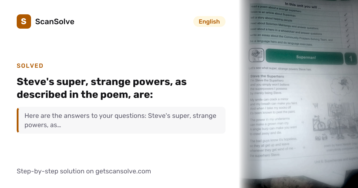 Solved: Steve's super, strange powers, as de… | English | ScanSolve