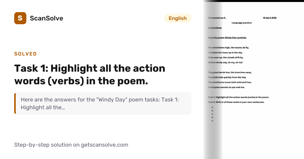 Solved: Task 1: Highlight all the action wor… | English | ScanSolve