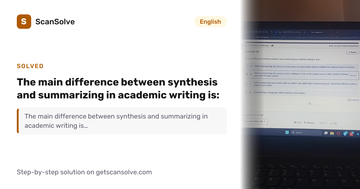Solved: The main difference between synthesi… | English | ScanSolve