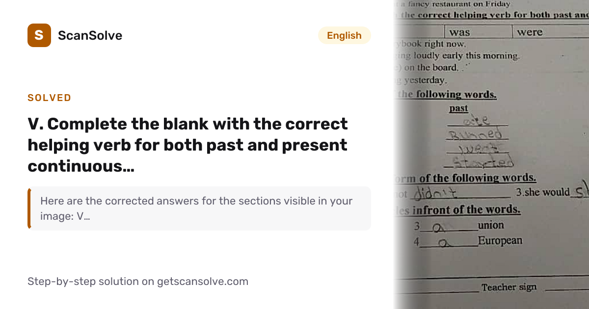 Solved: V. Complete the blank with the corre… | English | ScanSolve