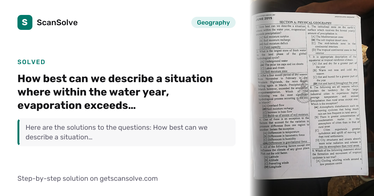 Solved: How best can we describe a situati… | Geography | ScanSolve
