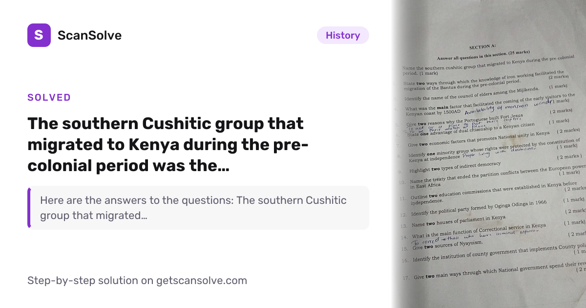 Solved: The southern Cushitic group that mig… | History | ScanSolve