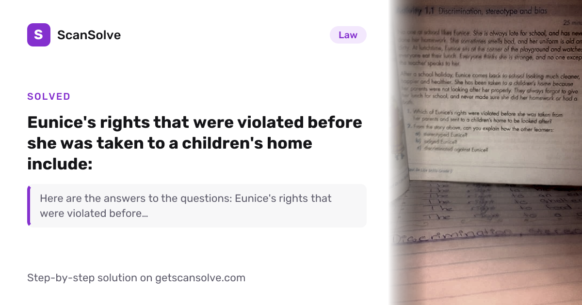 Solved: Eunice's rights that were violated befor… | Law | ScanSolve