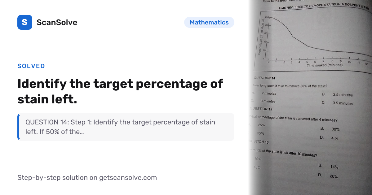 Mathematics: Identify the target percentage of stain left. — Step-by ...
