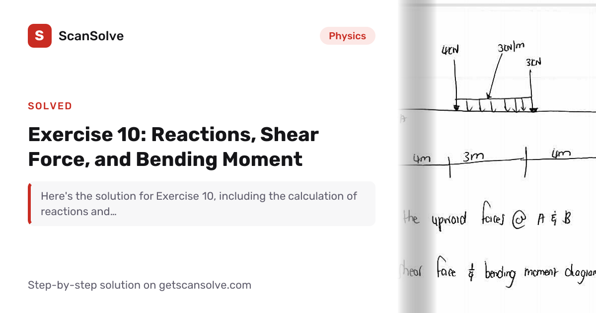 Solved: Exercise 10: Reactions, Shear Force,… | Physics | ScanSolve