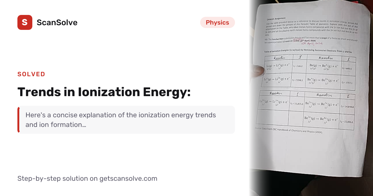 Solved: Trends in Ionization Energy:** | Physics | ScanSolve